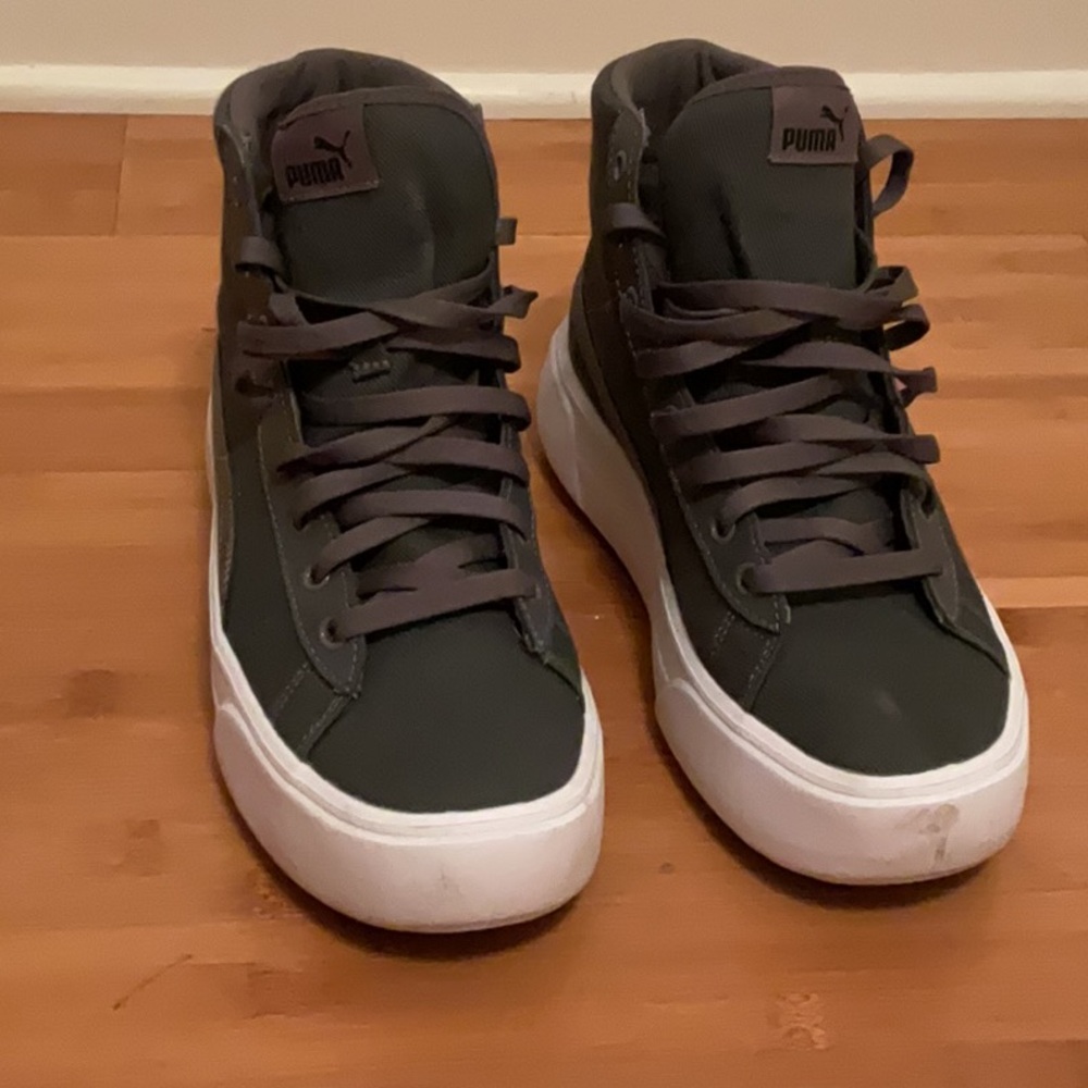 Puma Charcoal Gray and White High-Top Sneakers